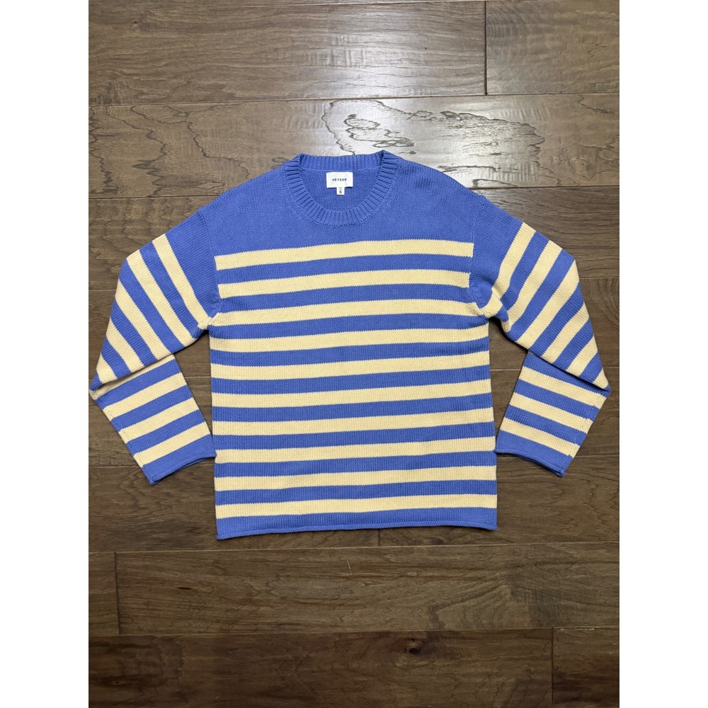 Heyson Sweater Women S Lavender Cream Cotton Blend Striped Relaxed Crew Neck